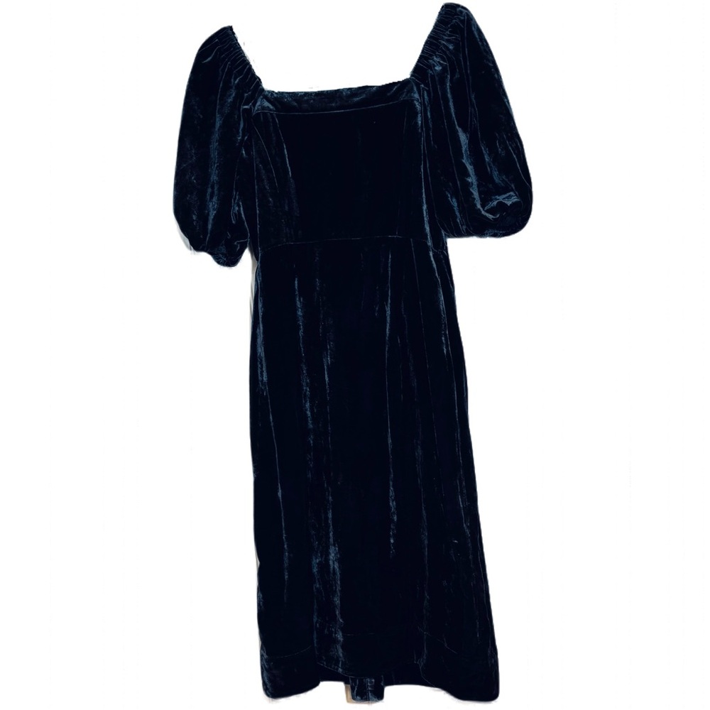 Women’s J Crew Velvet Dress Silver Gray Size 2 Front Buttons, puff sleeves - Picture 2 of 5